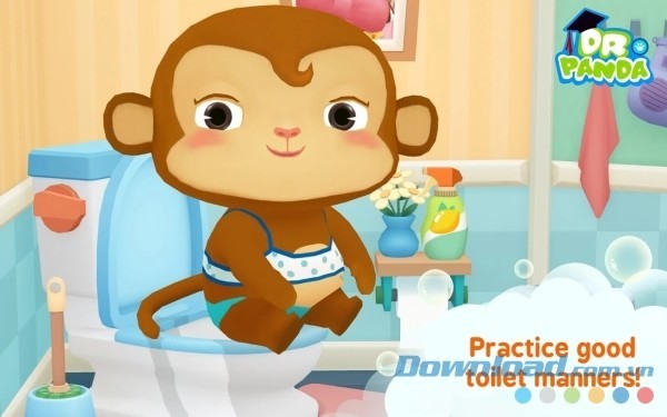Dr. Panda Bath Time cho Android giúp bé thực hành thói quen đi vệ sinh