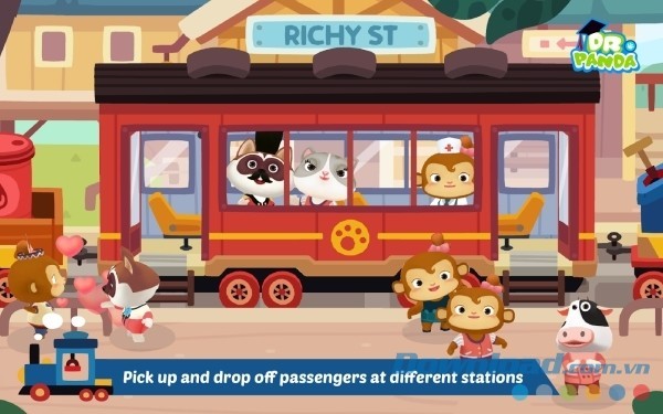Trong Dr. Panda Train cho Android, người chơi phải đón và trả khách ở những nhà ga khác nhau