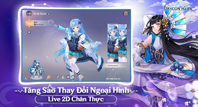 Nhân vật live 2D chân thực, tăng sao để thay đổi ngoại hình