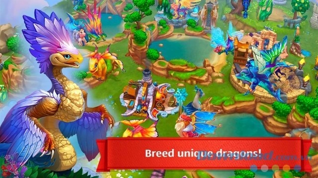Gây giống nhiều loài rồng khác nhau trong game chiến thuật phiêu lưu miễn phí Dragons World cho máy tính và Windows 10 Mobile