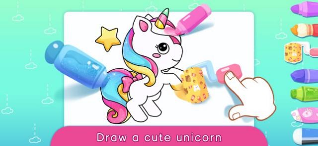 Vẽ và tô màu chú kỳ lân 1 sừng dễ thương trong Dream Color Cartoon World