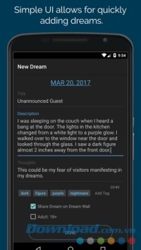 Dream Journal Ultimate cho Android có UI đơn giản