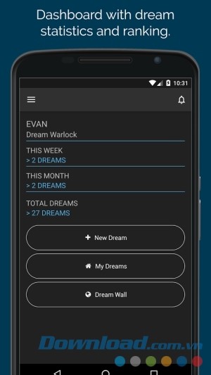 Bảng điều khiển của Dream Journal Ultimate cho Android
