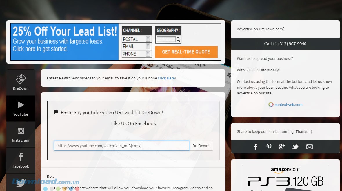 Giao diện ứng dụng tải video DreDown