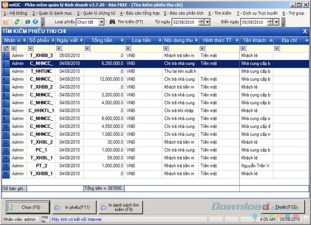 Tìm kiếm phiếu chi