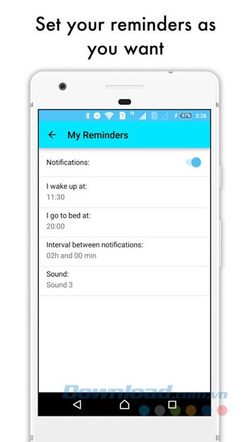 Cài đặt nhắc nhở uống nước