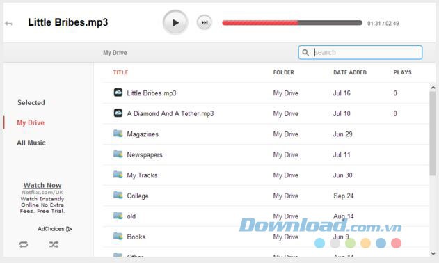 Danh sách bài hát trên Drive