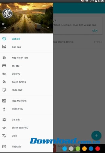 Drivvon với giao diện danh sách tính năng
