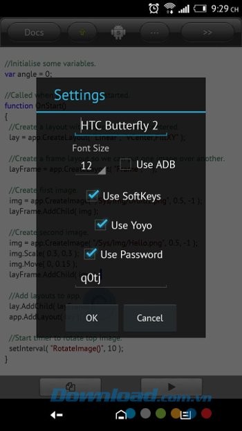 Các tùy chọn hữu ích của DroidScript
