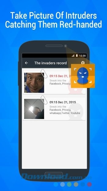 DU Privacy Vault chụp ảnh đối tượng có ý đồ xấu