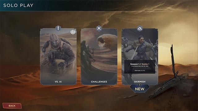 Lựa chọn chơi Dune: Imperium online hoặc cạnh tranh với AI nội bộ trong chế độ ngoại tuyến