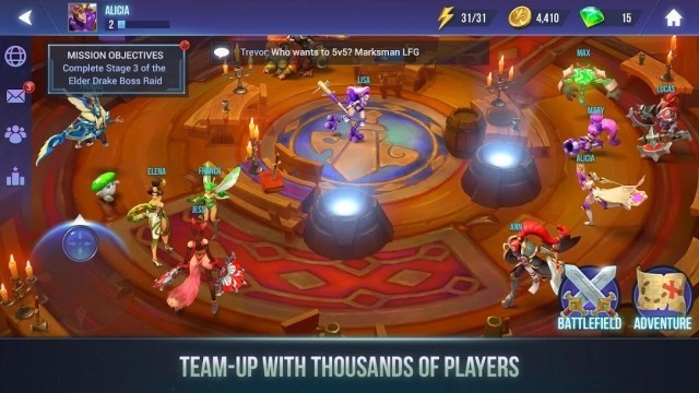 Lập team với hàng nghìn người chơi khác