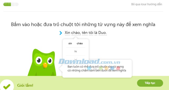 Giao diện học từ vựng tiếng Anh trên trang web học ngoại ngữ trực tuyến Duolingo.