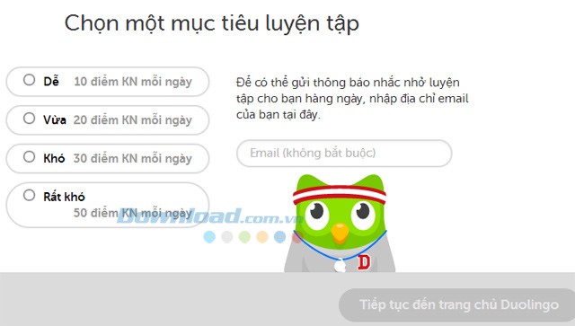 Chọn mục tiêu luyện tập tiếng Anh để rèn luyện và nhận kết quả trên Duolingo