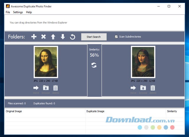 Giao diện phần mềm Duplicate Photo Finder