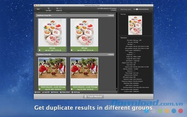 Duplicate Photos Fixer Pro cho Mac phân dữ liệu thành các nhóm