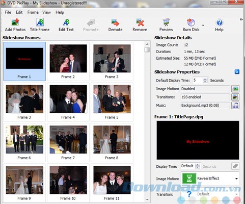 Tạo video từ ảnh với DVD PixPlay