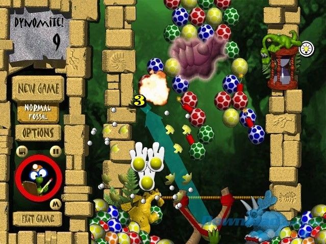 Giao diện bắn trứng khủng long trong game vui Dynomite Deluxe cho máy tính