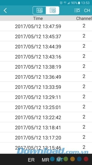 EagleEyes Lite cho Android lưu trữ thời gian và kênh