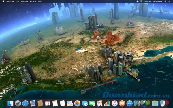 Earth 3D cho Mac cập nhật chính xác bản đồ thành phố trên Trái Đất