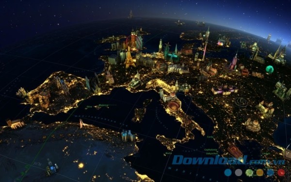Khung cảnh thành phố lấp lánh ánh đèn trong Earth 3D cho Mac