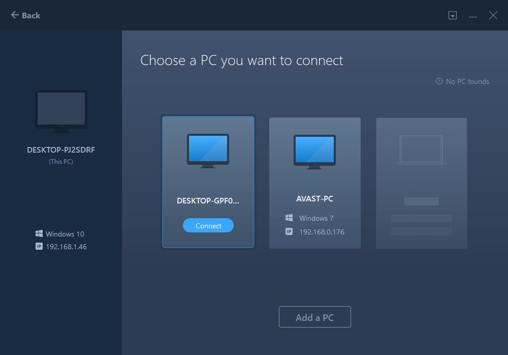Chọn máy tính kết nối sử dụng EaseUS Todo PCTrans Free