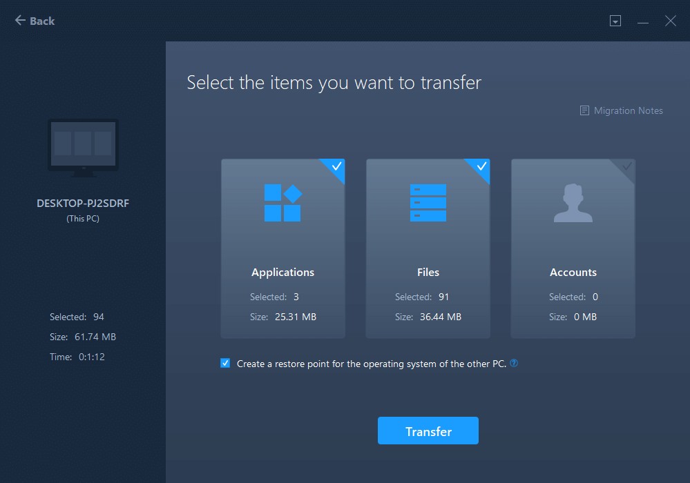 EaseUS Todo PCTrans Free truyền dữ liệu bằng một click