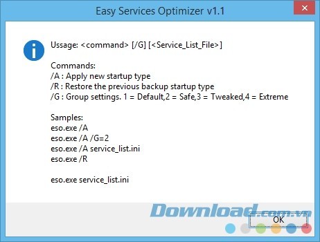 Các dòng lệnh tối ưu hệ thống nhanh của Easy Service Optimizer