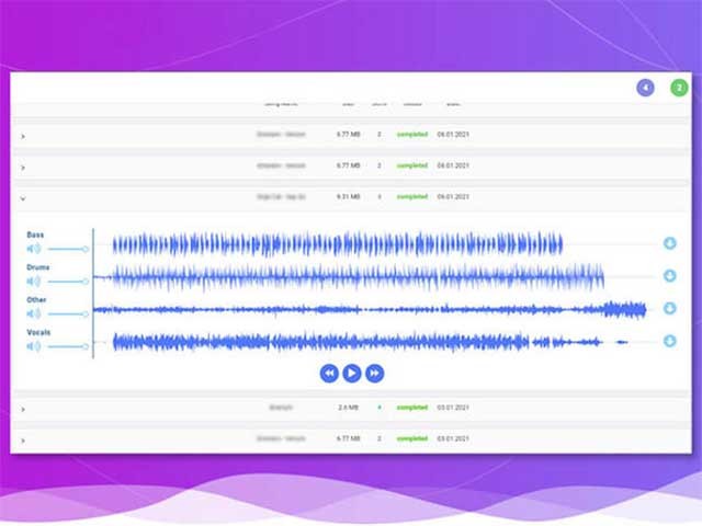 Tách bài hát thành 4 phiên bản riêng biệt - Vocal, Instrumental, Bass và Drums