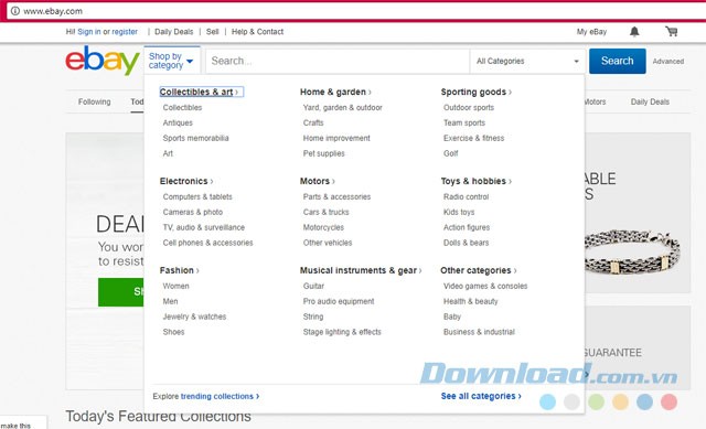 Tìm kiếm sản phẩm eBay theo danh mục