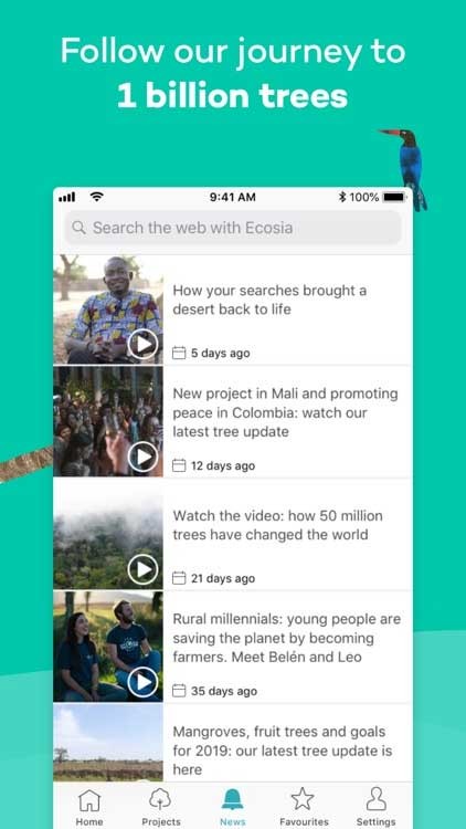 Tải Ecosia cho iOS và theo dõi hành trình trồng 1 tỷ cây