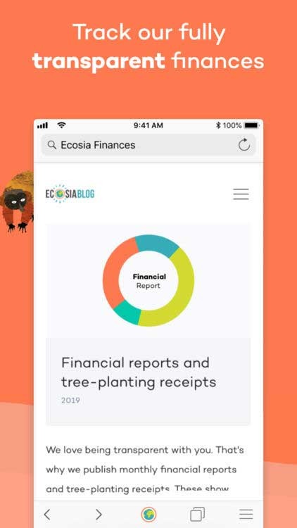 Ecosia công bố minh bạch báo cáo tài chính hàng tháng và biên lai trồng cây trên trang web