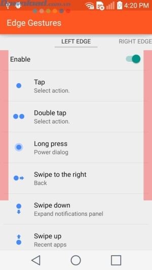 Thiết lập vùng điều khiển ở cạnh trái màn hình