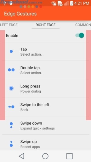Thiết lập vùng điều khiển ở cạnh trái màn hình