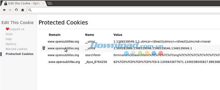 Danh sách cookie được bảo vệ với EditThisCookie