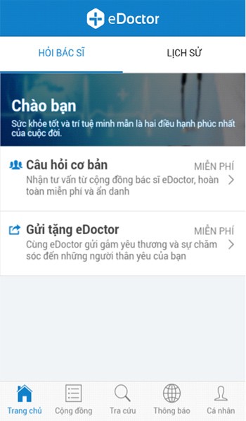 Giao diện chính của ứng dụng eDoctor