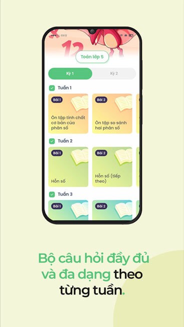 Bộ câu hỏi đầy đủ và đa dạng theo từng tuần.