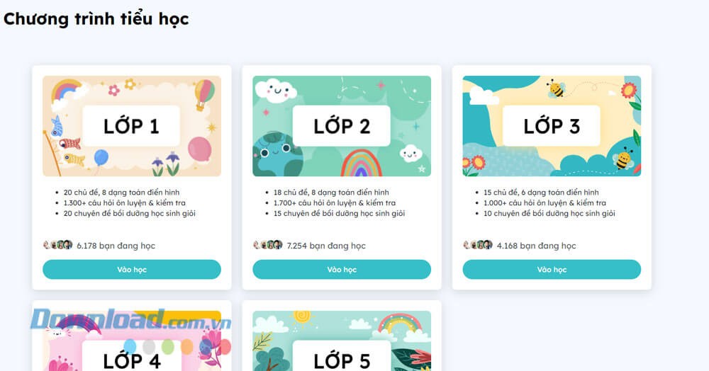 Các chương trình học Toán trên EdupiaMath.vn