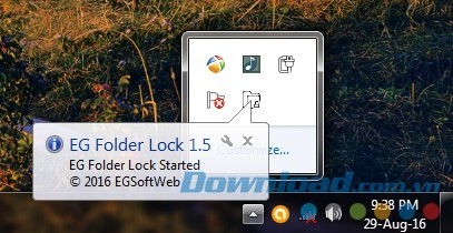 Truy cập phần mềm EG Folder Lock từ thanh tác vụ