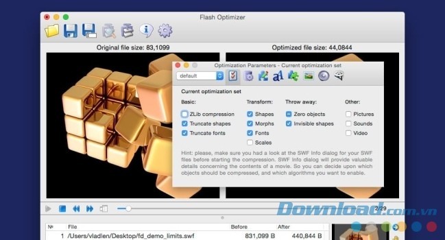 Flash Optimizer cho Mac giúp tối ưu file SWF