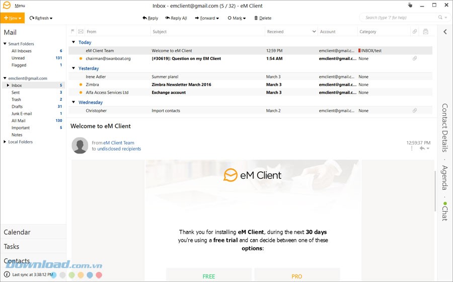 Giao diện eM Client