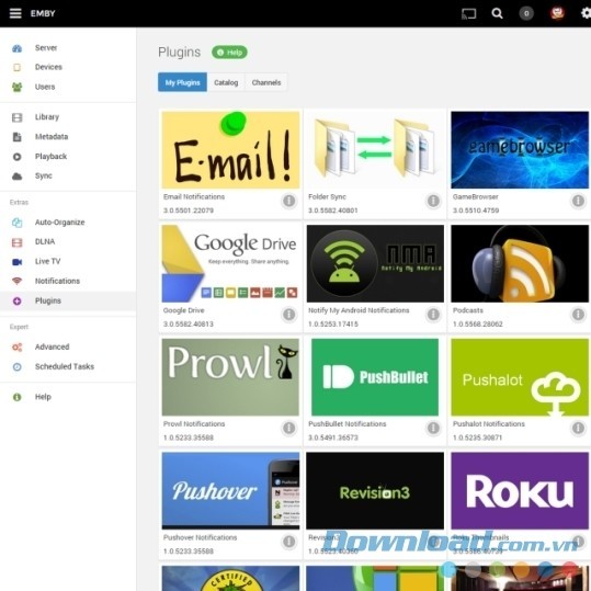 Giao diện phần mềm Emby Server thiết kế theo dạng web