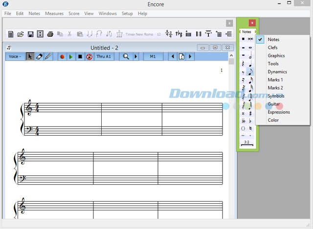 Giao diện mặc định của phần mềm soạn nhạc Encore