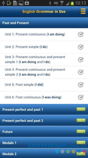 Các đơn vị bài học trên English Grammar in Use