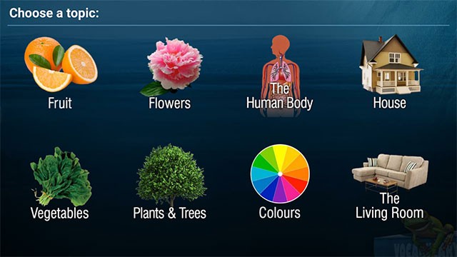 Giao diện ứng dụng English Vocabulary by Pictures cho Android