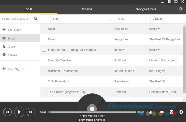 Giao diện ứng dụng Enjoy Music Player