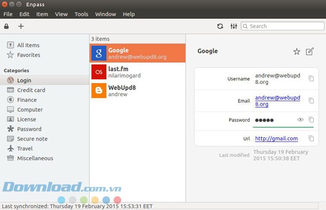 Giao diện phần mềm Enpass cho Linux