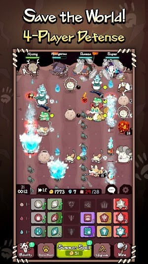 Epic Shaman Battle cho bạn tham gia vào các cuộc chiến phòng thủ 4 người chơi để cứu thế giiới