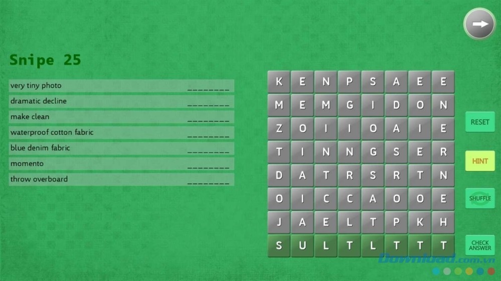 Sử dụng tính năng gợi ý của game giải đố ô chữ Equal Words cho máy tính và Windows Phone