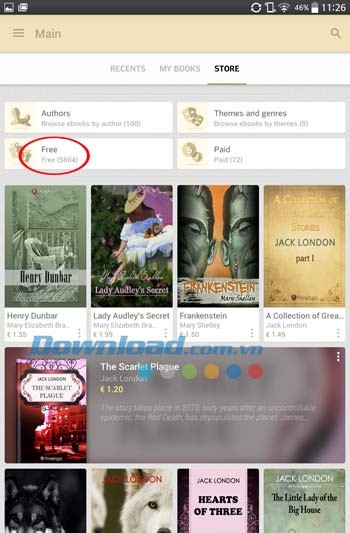 Giao diện ứng dụng eReader Prestigio